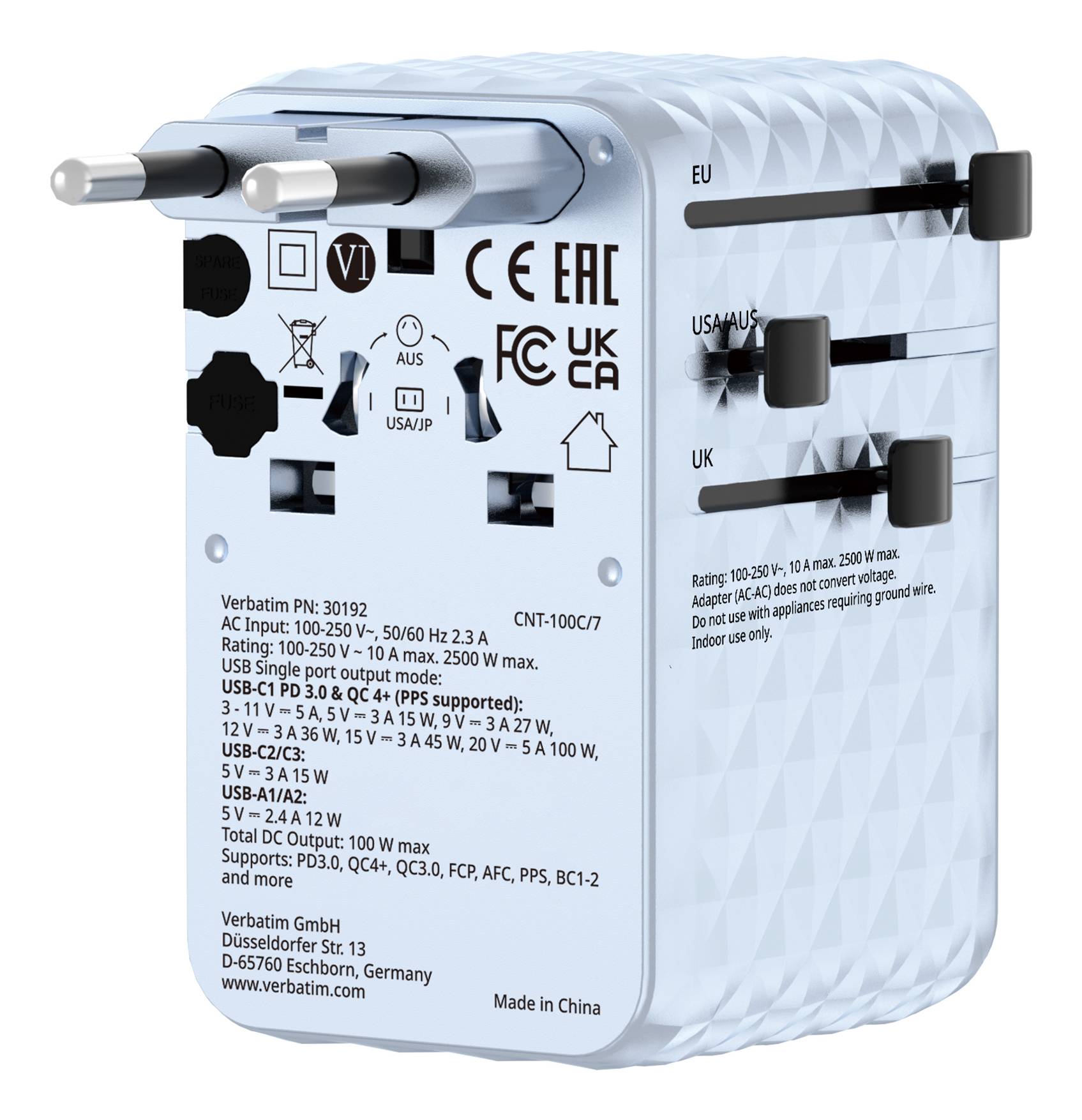 Verbatim Charge 'n' Travel - Netzteil - GaN III, universal, with retractable USB-C cable - 100 Watt-0