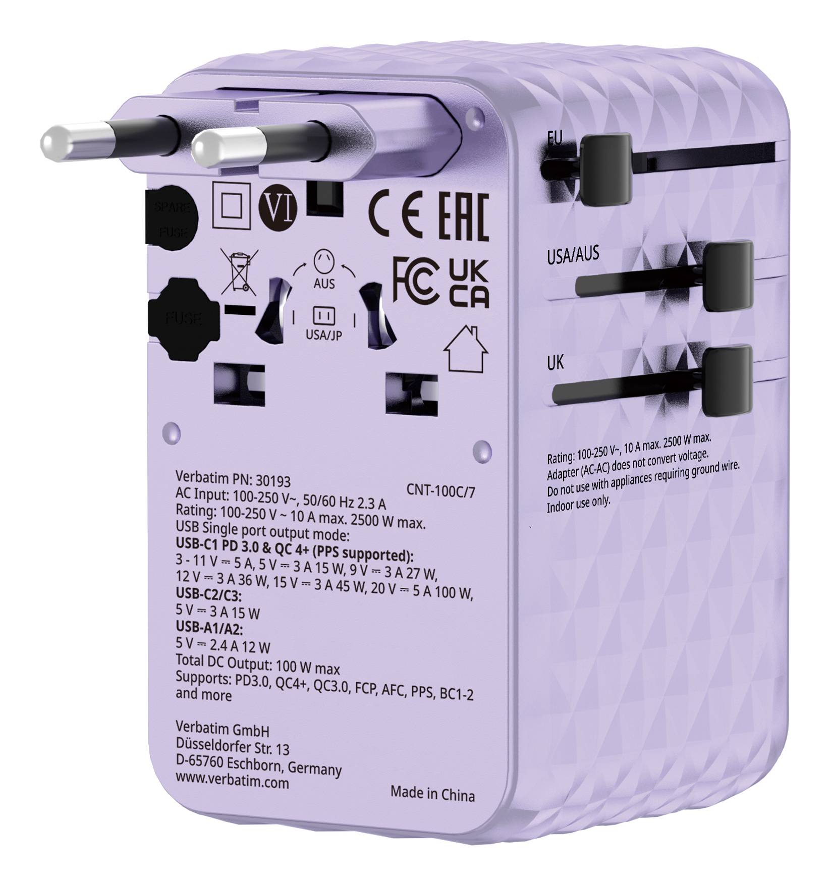 Verbatim Charge 'n' Travel - Netzteil - GaN III, universal, with retractable USB-C cable - 100 Watt-0
