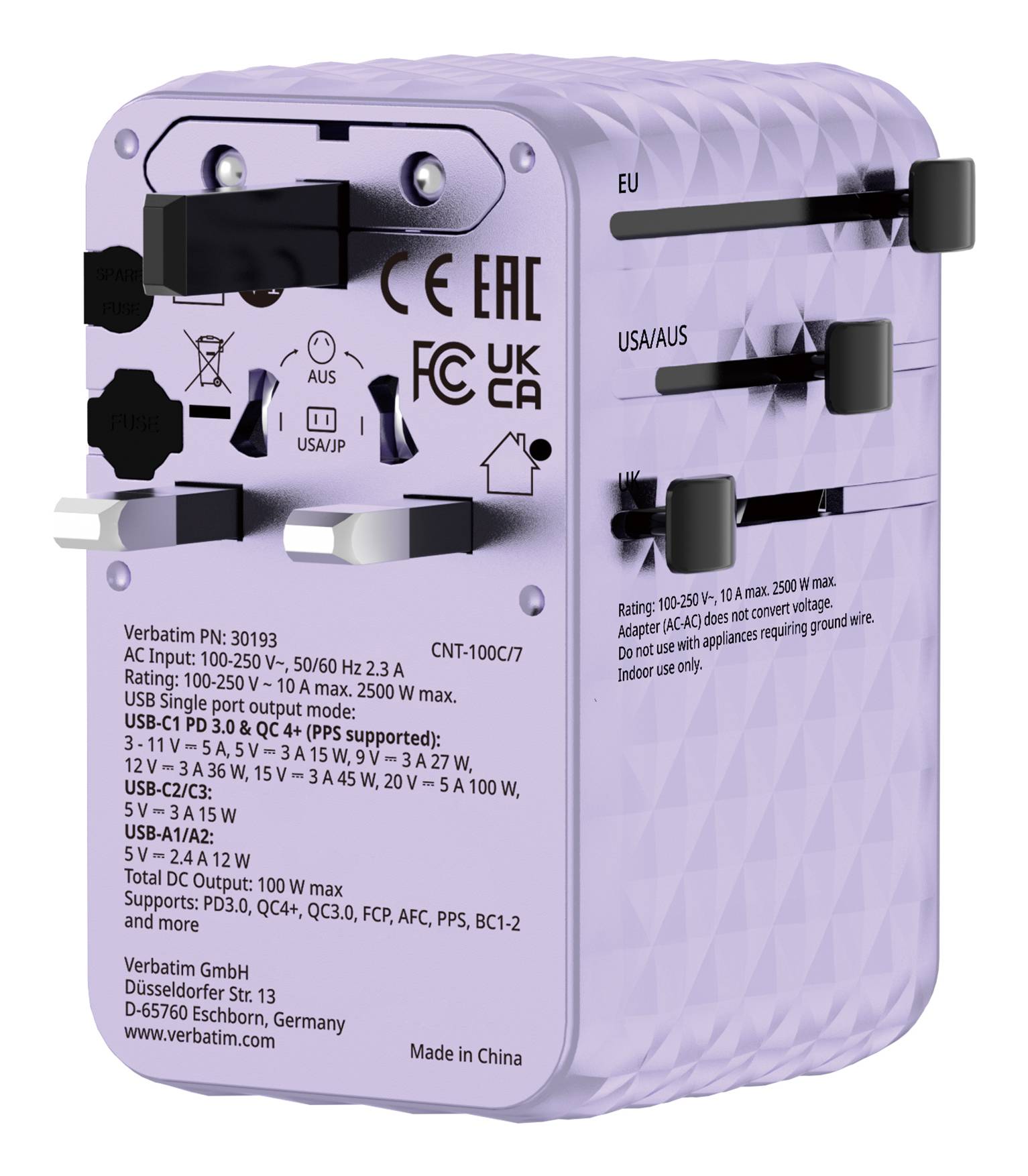 Verbatim Charge 'n' Travel - Netzteil - GaN III, universal, with retractable USB-C cable - 100 Watt-2
