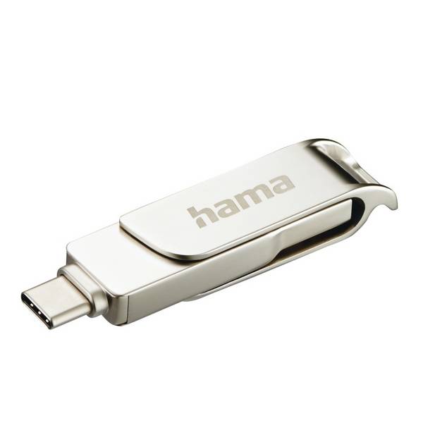 hama 00182490 USB-Stick "C-Rotate Pro", USB-C USB 3.2 Gen1, 64GB, 70 MB/s, Silber