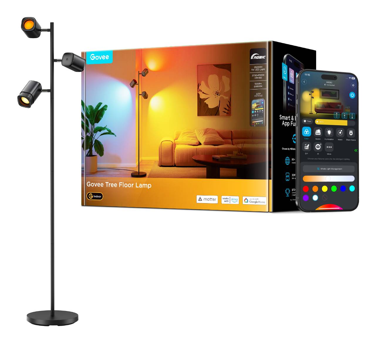 Govee RGBWW 3-Flammen LED Stehlampe H60B2-0