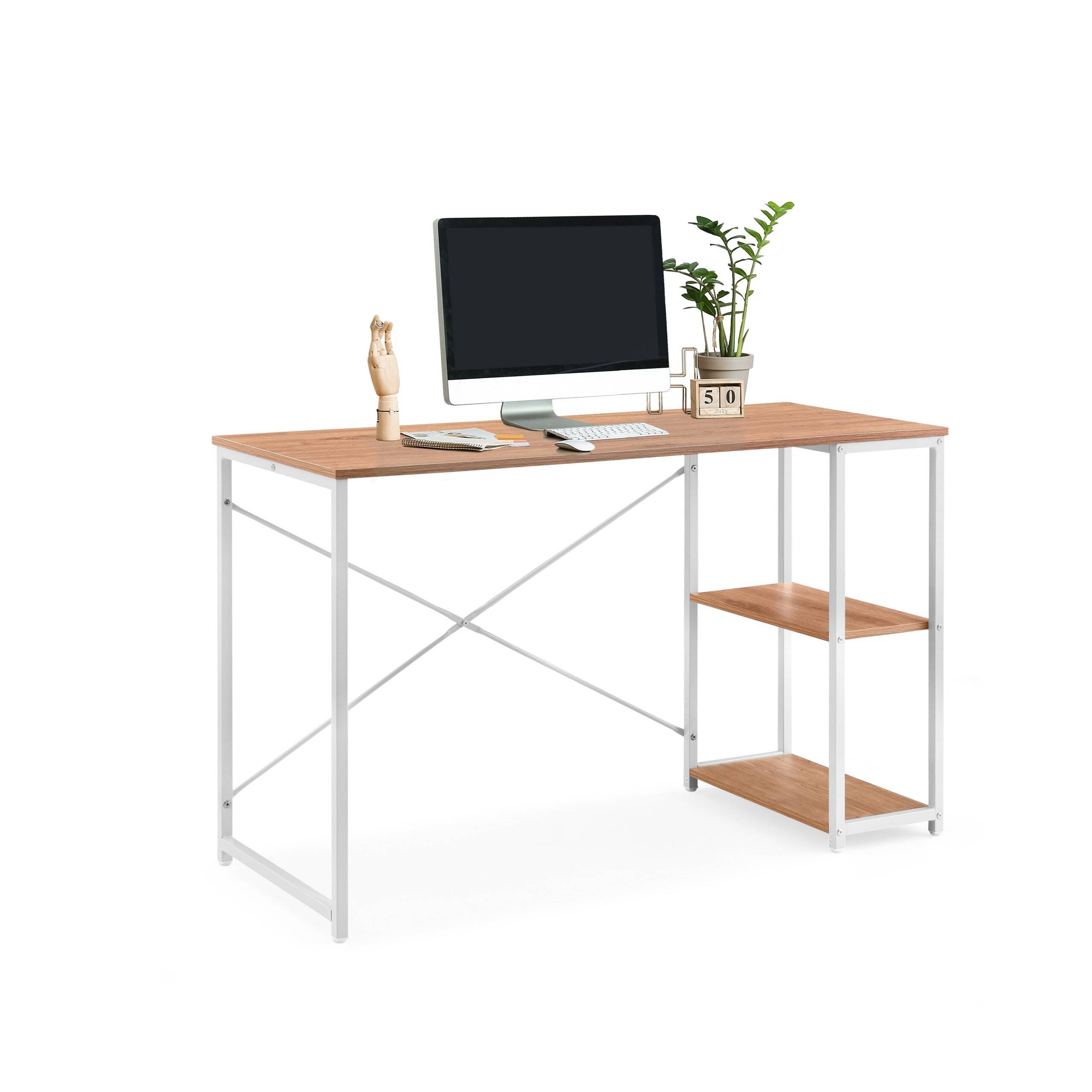 Computertisch Schreibtisch Easy Up2 inkl. Regal weiß/eiche hjh LIVING-0