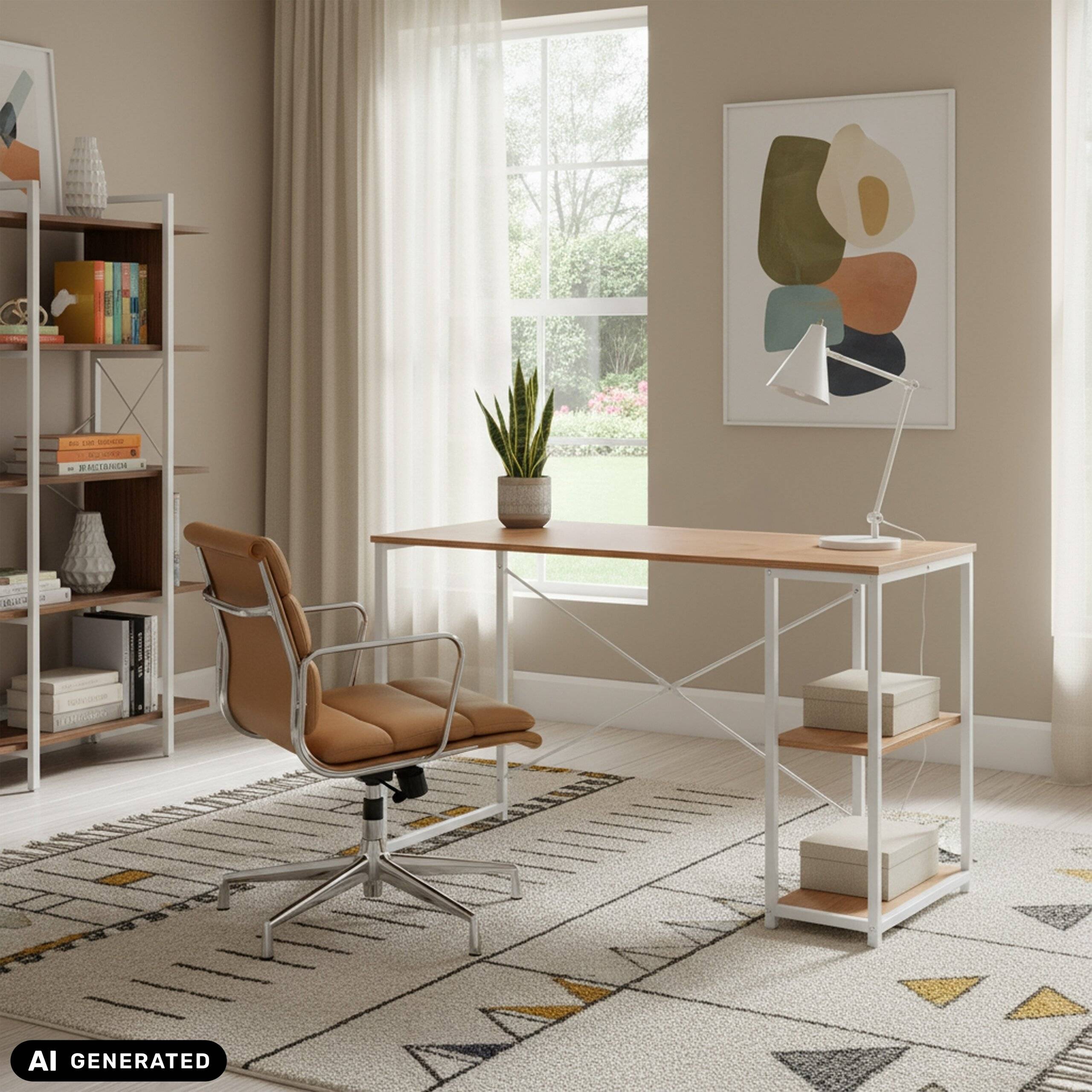 Computertisch Schreibtisch Easy Up2 inkl. Regal weiß/eiche hjh LIVING-4