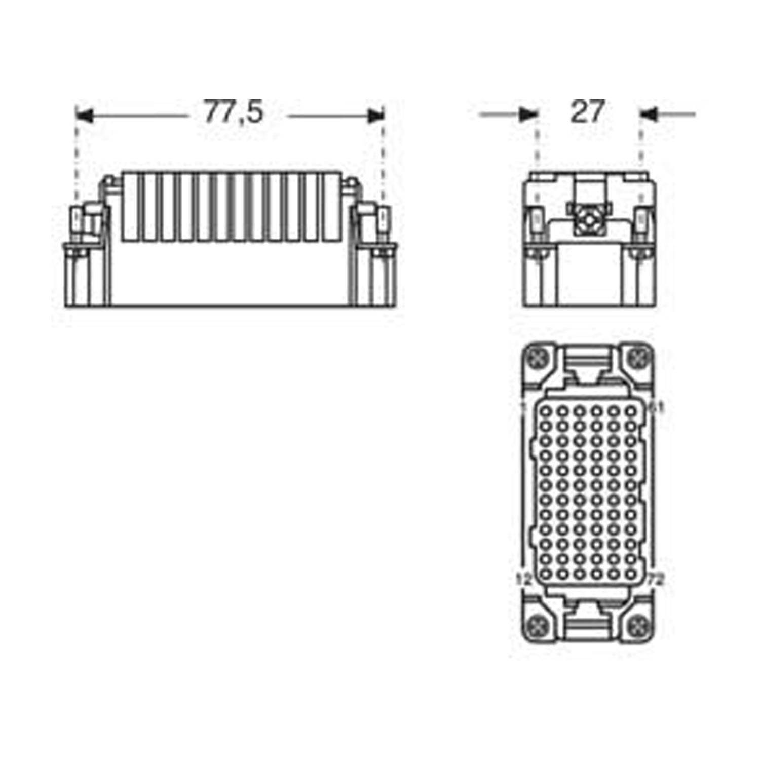 Stifteinsatz, Größe 77.27, 72P+PE, Crimpanschluss, 10A, 250V, HNM-1