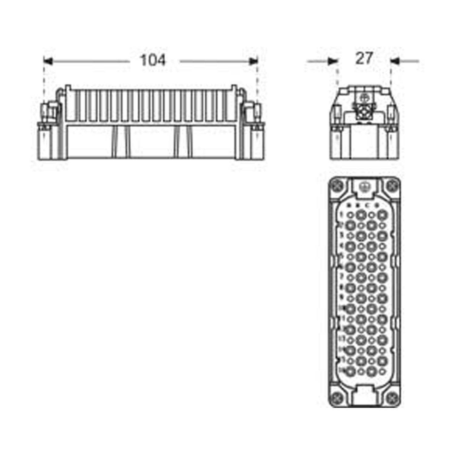 Stifteinsatz, Größe 104.27, 64P+PE, Crimpanschluss, 10A, 250V, HNM-1