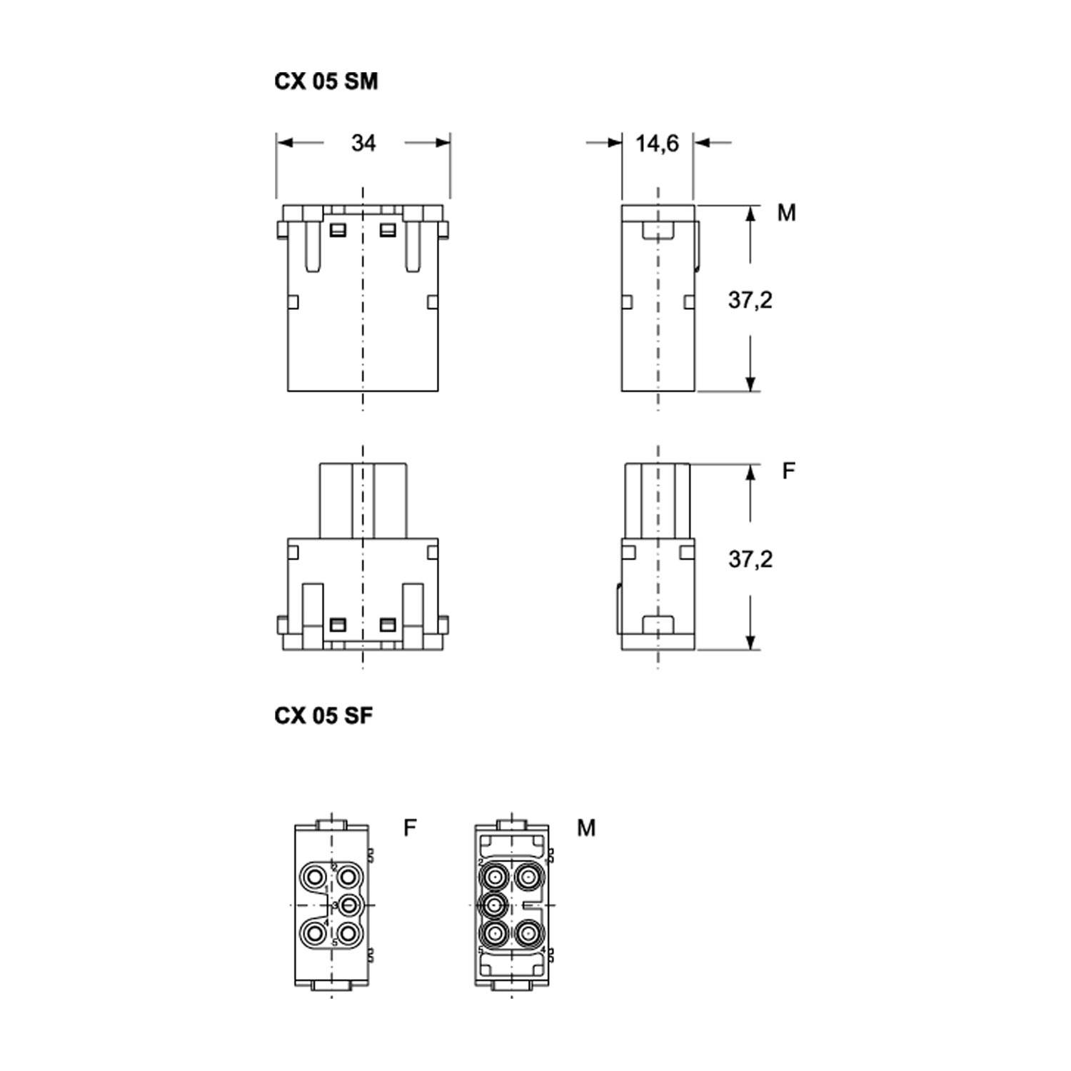 CX 05 SM ILME Stifteinsatz, 1ME, 5P, Silber, Zugfedera., 16A, 400V-1