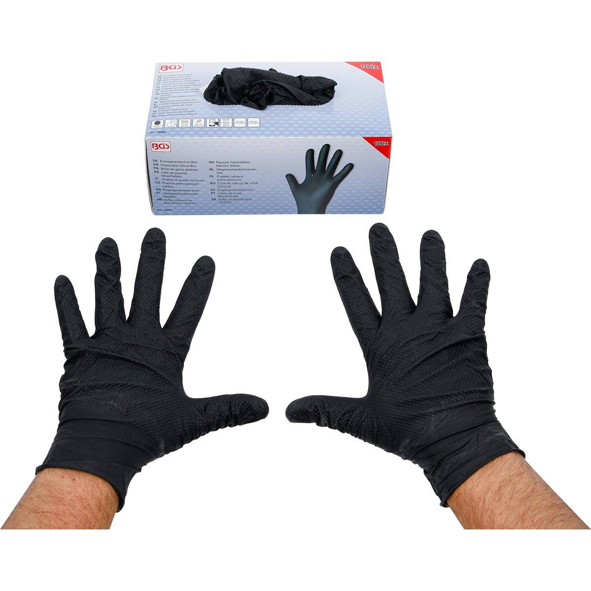 BGS 74669 Einweghandschuh-Box, Nitril, L 100 Stk mit extra Griffigkeit-4