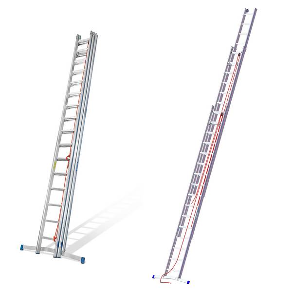 Mauderer Bavaria Seilzugleiter 965 mit Klapptraverse verstärkte 3x14 Dreikantsprossen