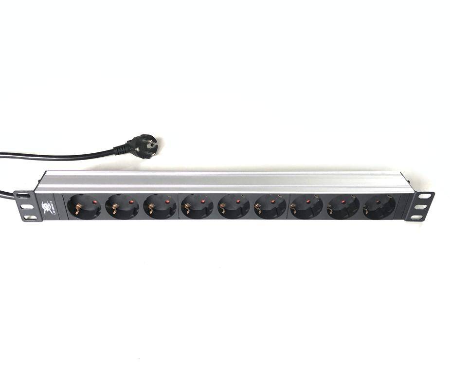 19"-Steckdosenleiste von LIEBERNETZ - 9 x SCHUKO-Buchse - Aluminium - 2 m Zuleitung mit SCHUKO-Stecker - schwarz-0