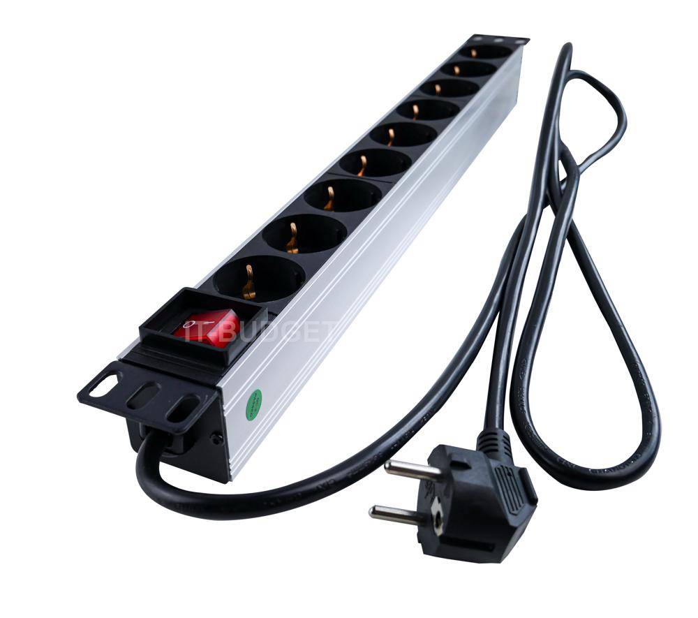 19 Zoll Steckdosenleiste 9x Schuko mit Schalter Aluminium schwarz für IT Rack und Server-2