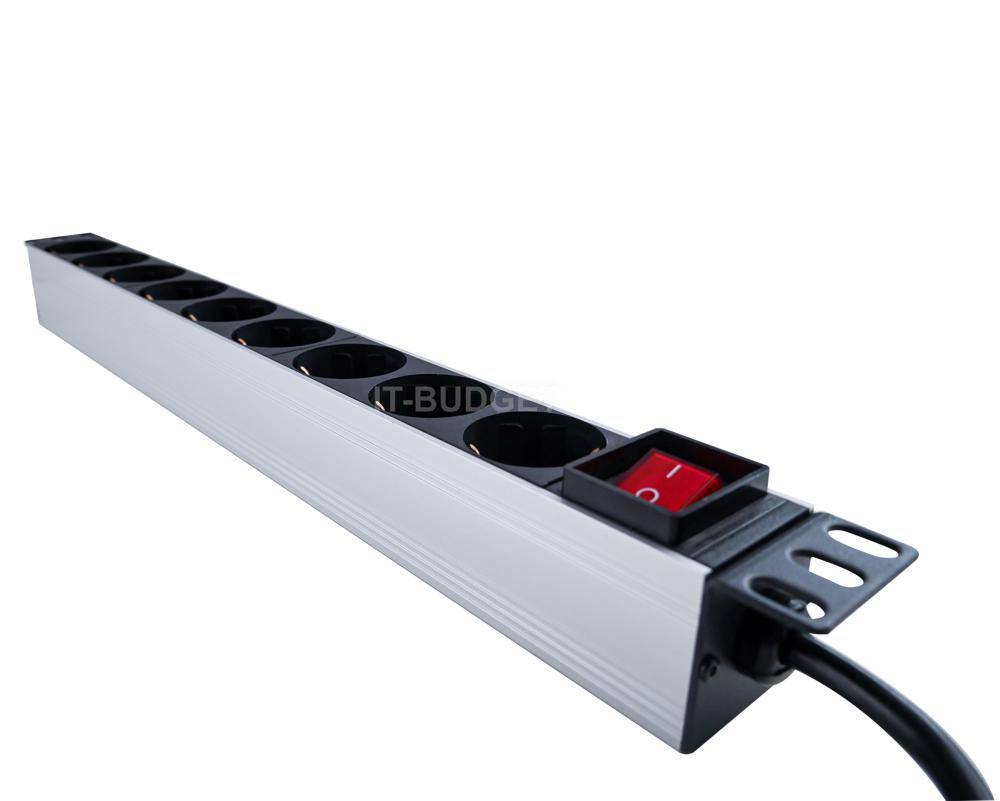 19 Zoll Steckdosenleiste 9x Schuko mit Schalter Aluminium schwarz für IT Rack und Server-3