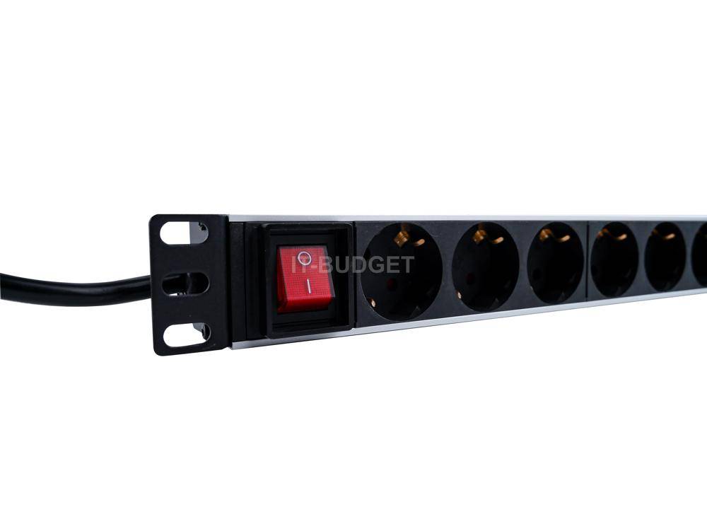 19 Zoll Steckdosenleiste 9x Schuko mit Schalter Aluminium schwarz für IT Rack und Server-4