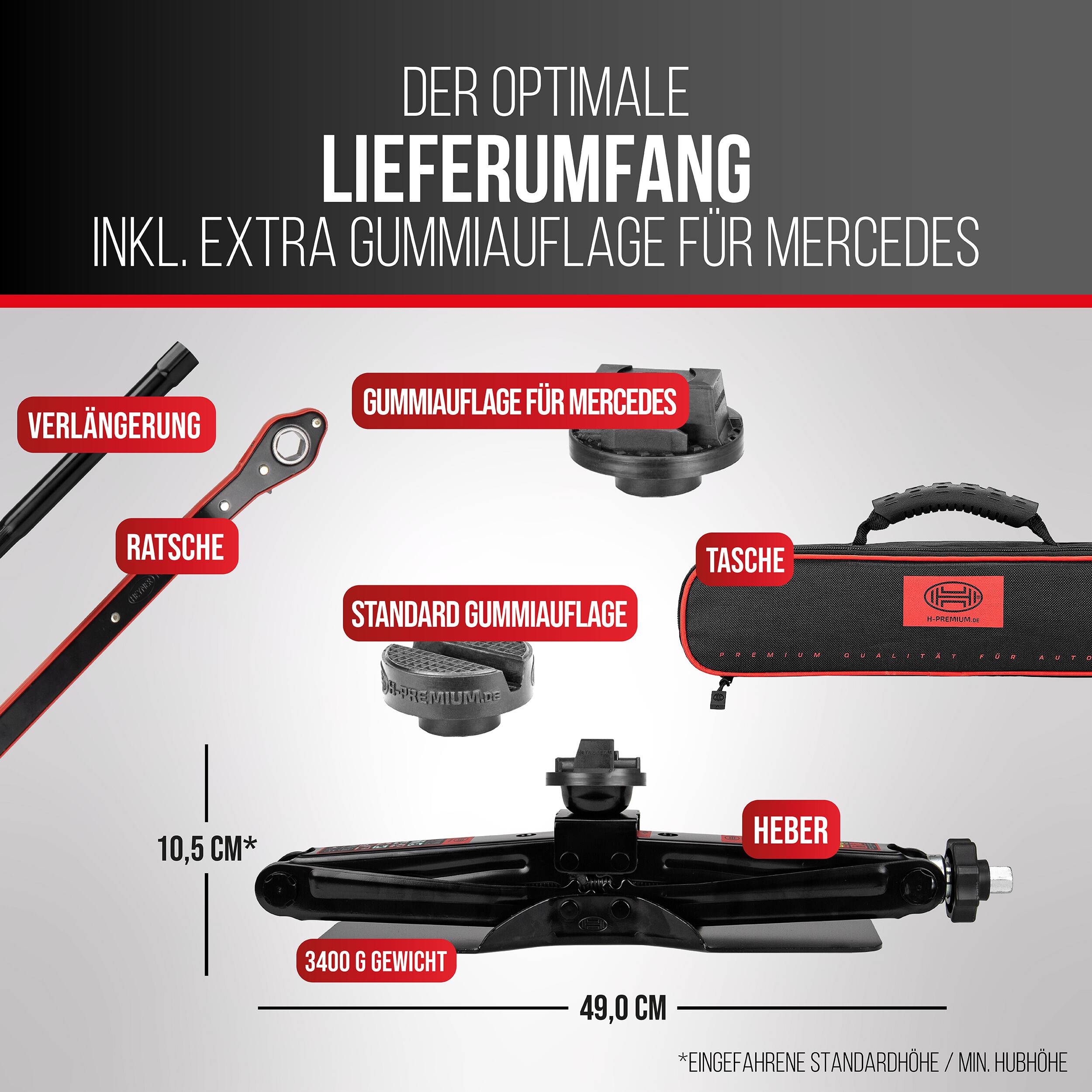 HEYNER® Wagenheber Scherenwagenheber 2t,Set inkl. Gummiauflage für-3