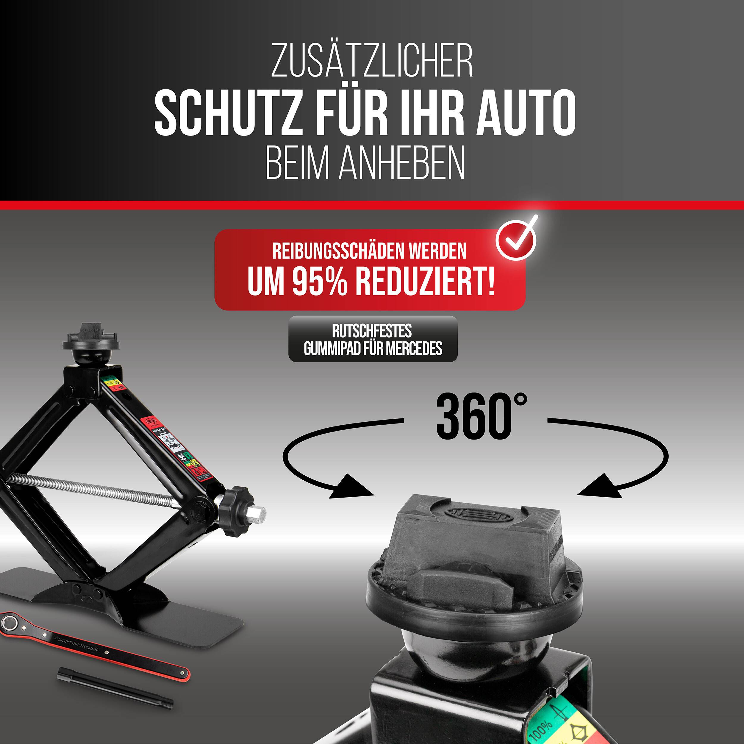HEYNER® Wagenheber Scherenwagenheber 2t,Set inkl. Gummiauflage für-4