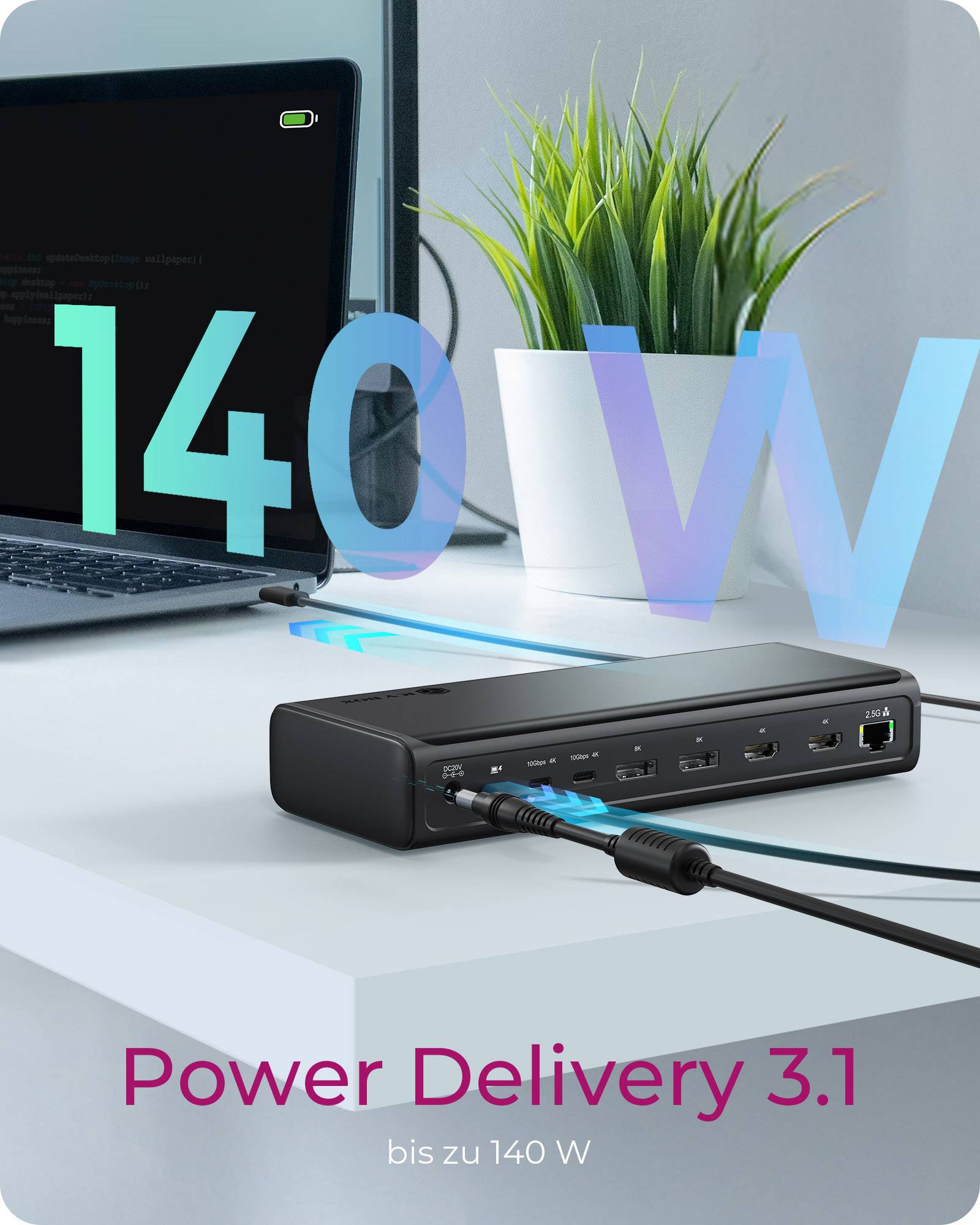 IB-DK7401-CU31, 17-in-1 Notebook Docking, DL7400 Chip, ((2x 8K, 6x 4K@60Hz), 140W PD, 2,5 Gb LAN, Host C+A 10 Gbit/s-2
