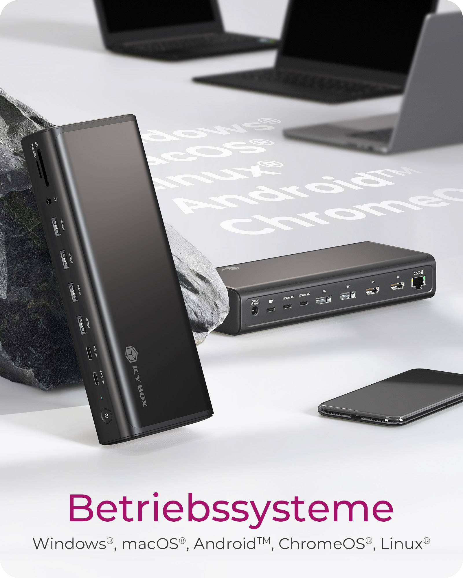 IB-DK7401-CU31, 17-in-1 Notebook Docking, DL7400 Chip, ((2x 8K, 6x 4K@60Hz), 140W PD, 2,5 Gb LAN, Host C+A 10 Gbit/s-4