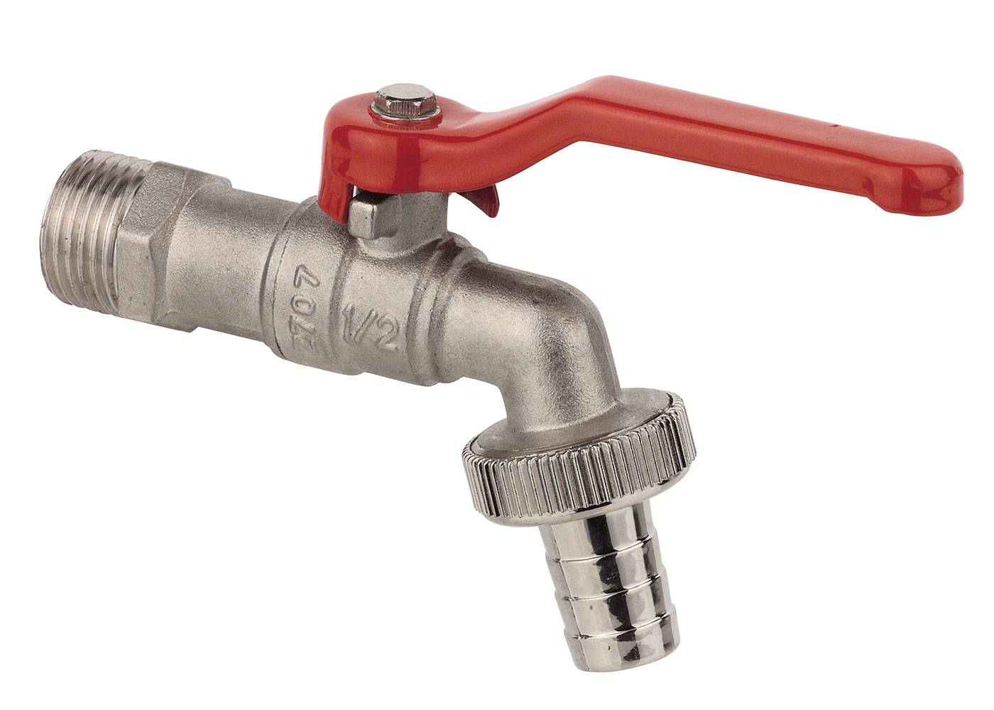 MS Kugel-Auslaufhahn, nickel, 1/2"AG x 3/4"AG x 1/2"T-1