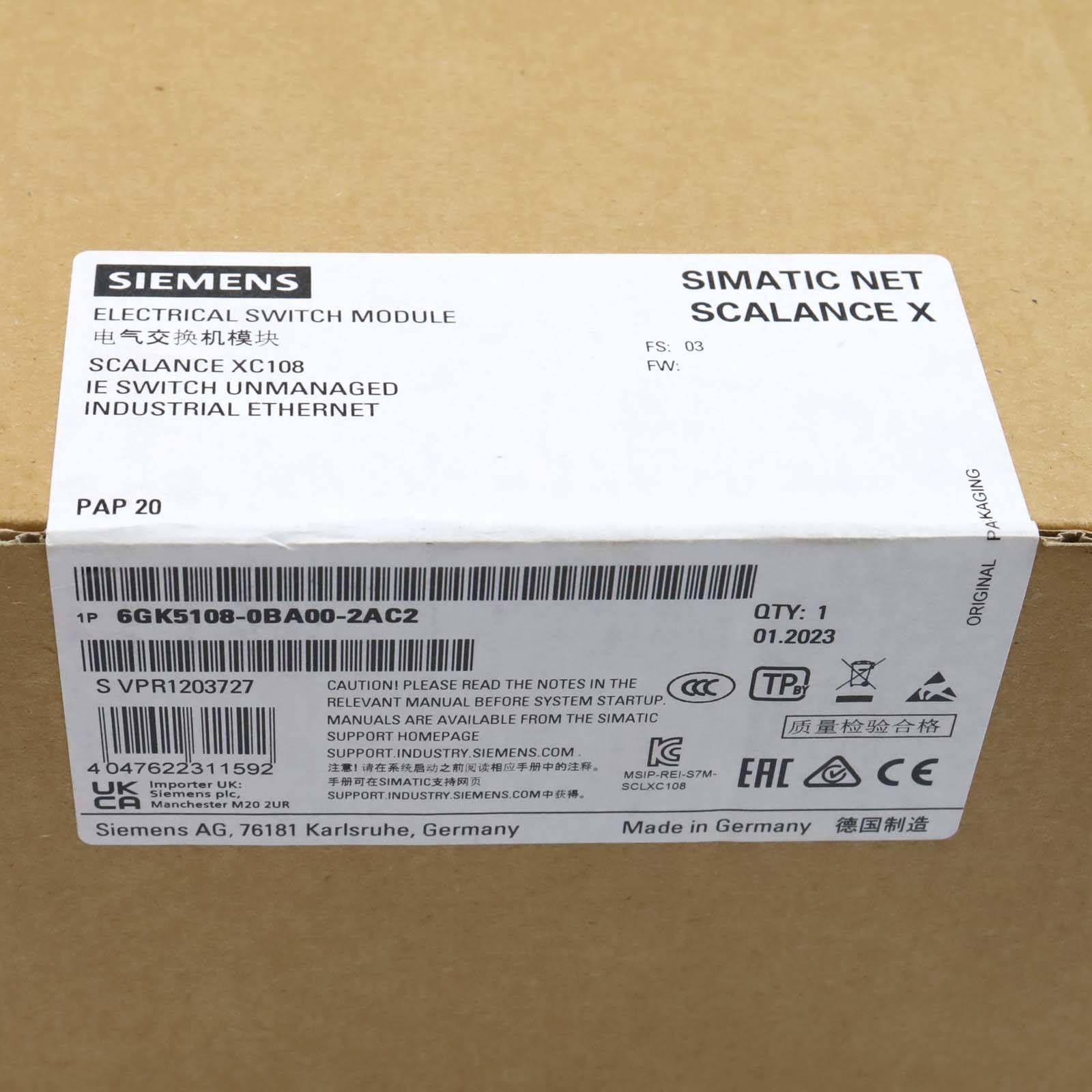 Siemens Scalance XC108 Ethernet Switch 6GK5108-0BA00-2AC2 E-Stand:03 SIE-1