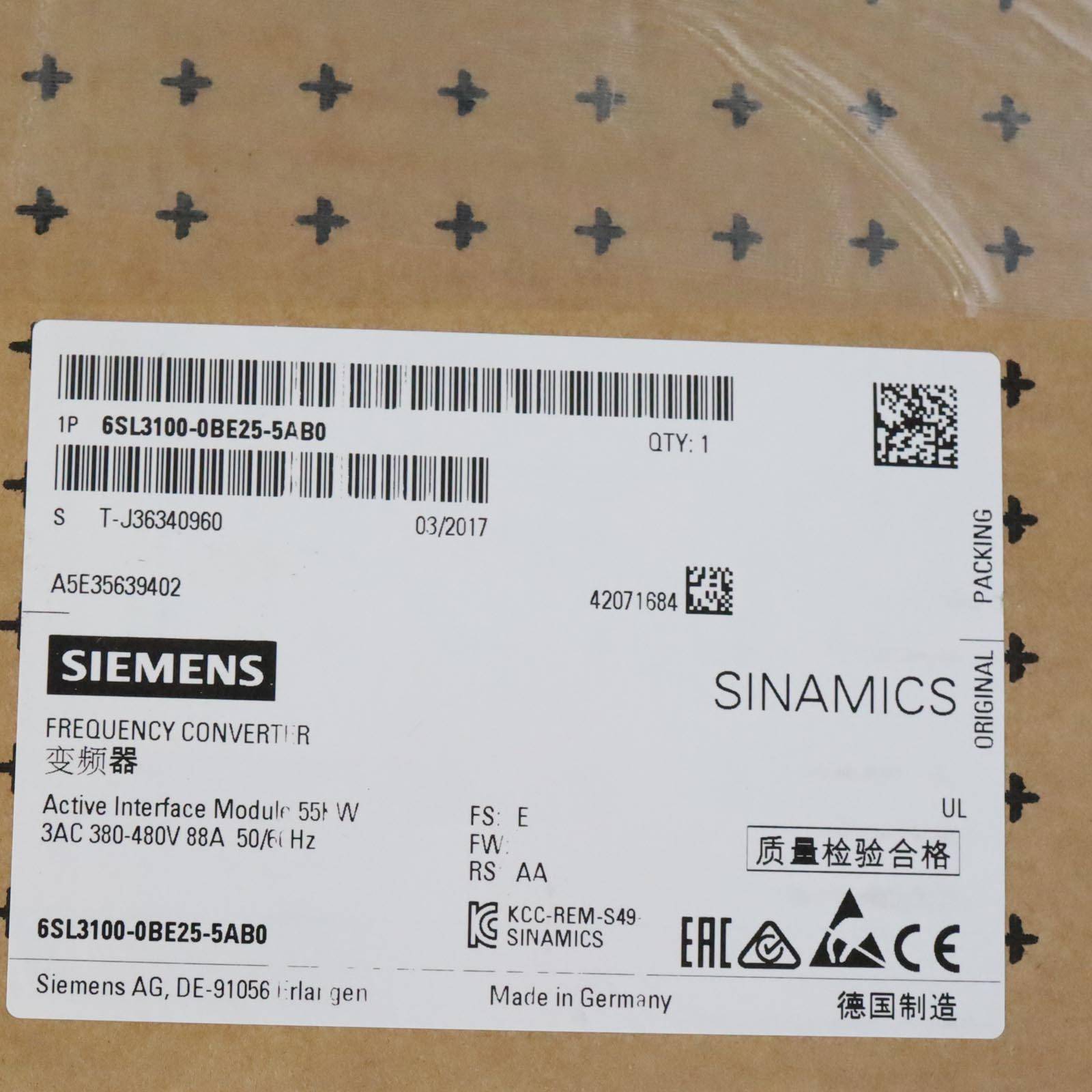 Sinamics S120 Active Interface Module 6SL3100-0BE25-5AB0 FS:E/RS:AA SIE-1