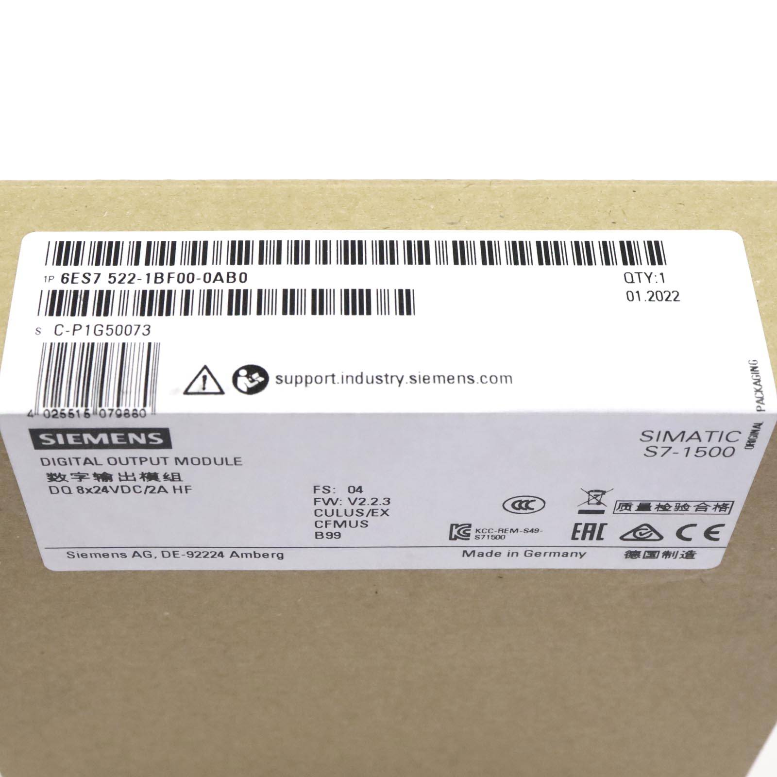 Simatic S7-1500 Digitalausgabemodul 6ES7522-1BF00-0AB0 FS:04/FW:V2.2.3 SIE-1