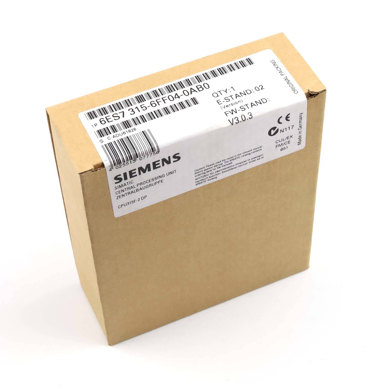 Simatic S7 CPU315F-2DP 6ES7 315-6FF04-0AB0 E-Stand:02 FW:V3.0.3 SIE-0