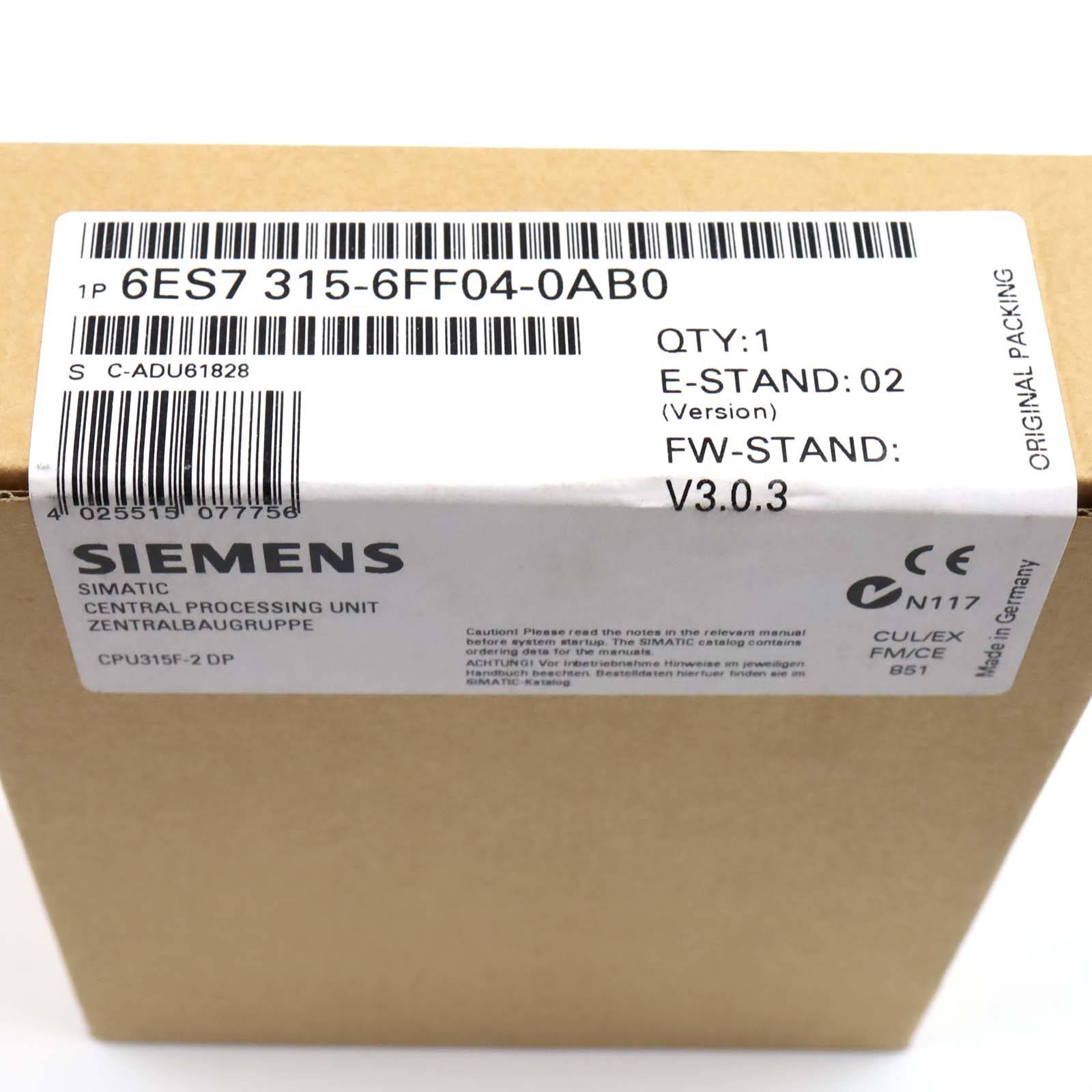 Simatic S7 CPU315F-2DP 6ES7 315-6FF04-0AB0 E-Stand:02 FW:V3.0.3 SIE-1