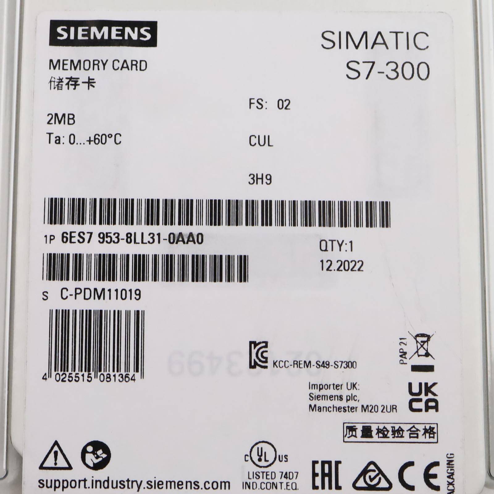 Siemens 6ES7953-8LL31-0AA0 - SIMATIC S7, Micro Memory Card P. S7-300/C7/ET 200,-2