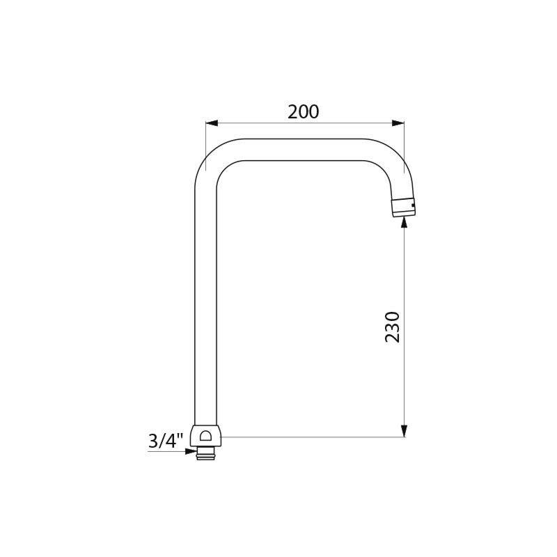 Delabie Schwenkauslauf oben D22 H230 L200mm Mutter G3/4-1