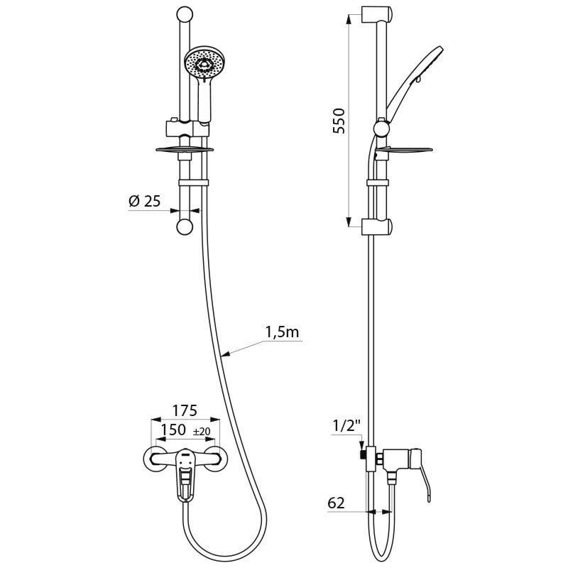 Delabie Duschsystem m. Einhebelmischer 2539EPS, Standard S-Anschlüsse-1