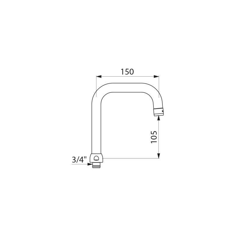 Delabie Auslaufrohr oben schwenkbar D 22, H.105 L.150, Mutter 3/4"-1