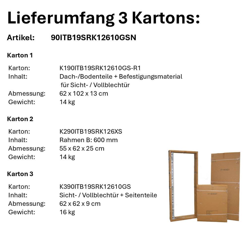 19"-Serverschrank SRK - - BxT 600x1000 mm - Sicht-/Vollblechtür - Flatpack - Rac-2