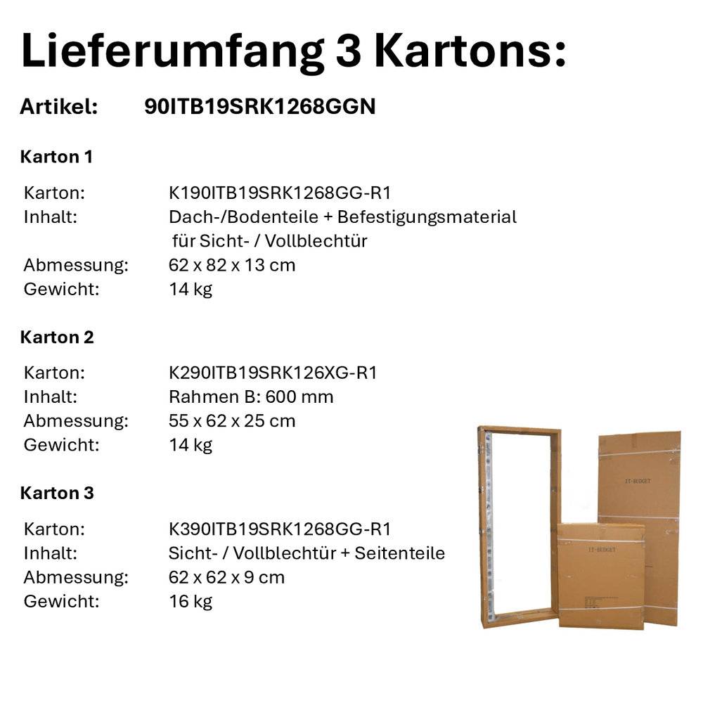 19" Netzwerkschrank SRK 600x800 mm lichtgrau Flatpack - Rack-3