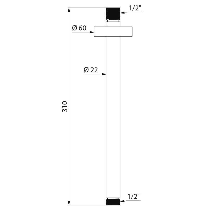 Delabie Brausearm vertikal 1/2"-1