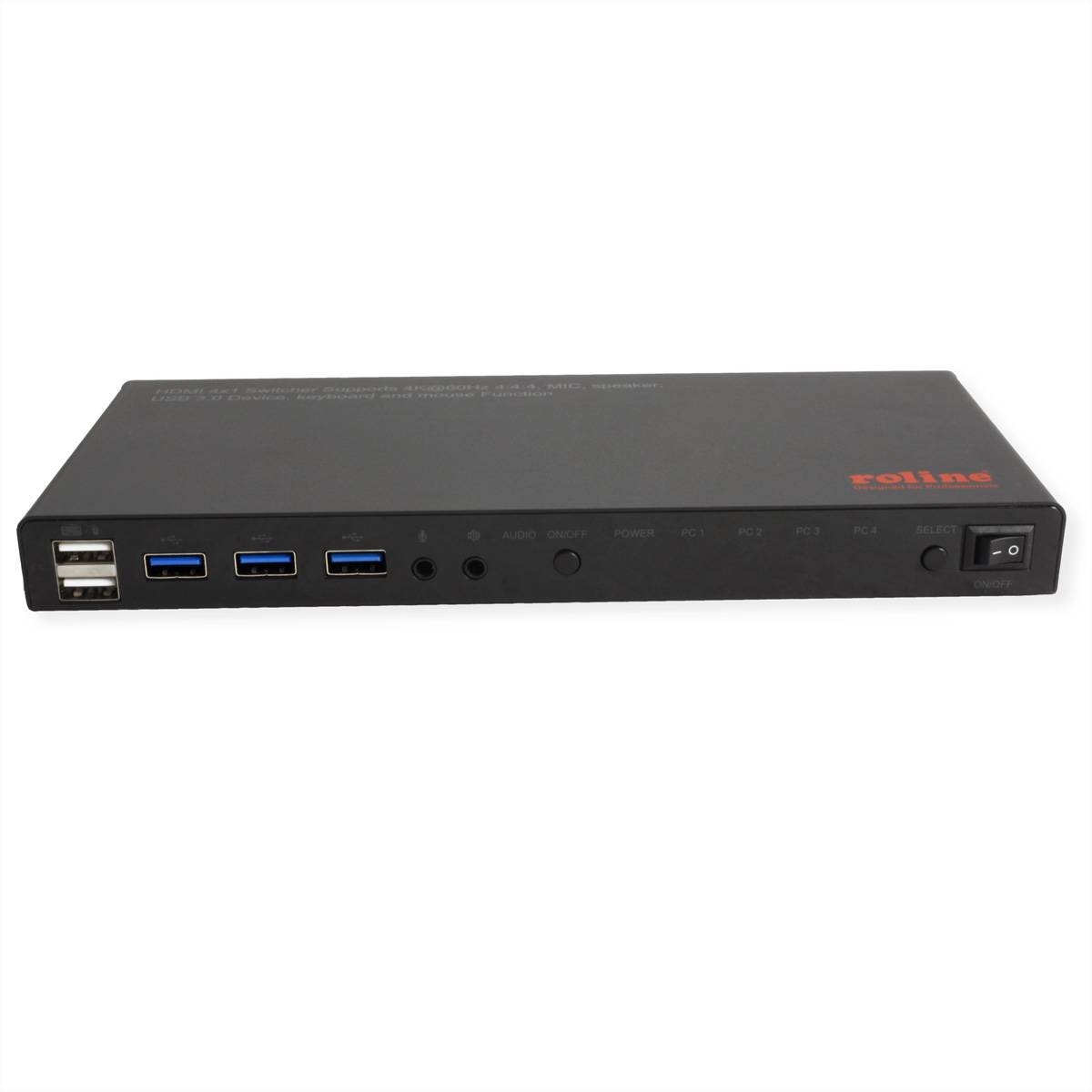 ROLINE KVM Switch, HDMI 4K, USB, 1 User - 4 PC, mit 3-Port USB-Hub-3