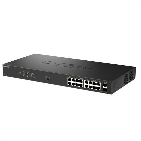D-Link DGS 1018P Switch unmanaged 16 x 10/100/1000 PoE + 2 x Kombi-Gigabit-SFP an Rack montierbar Desktop 240 W