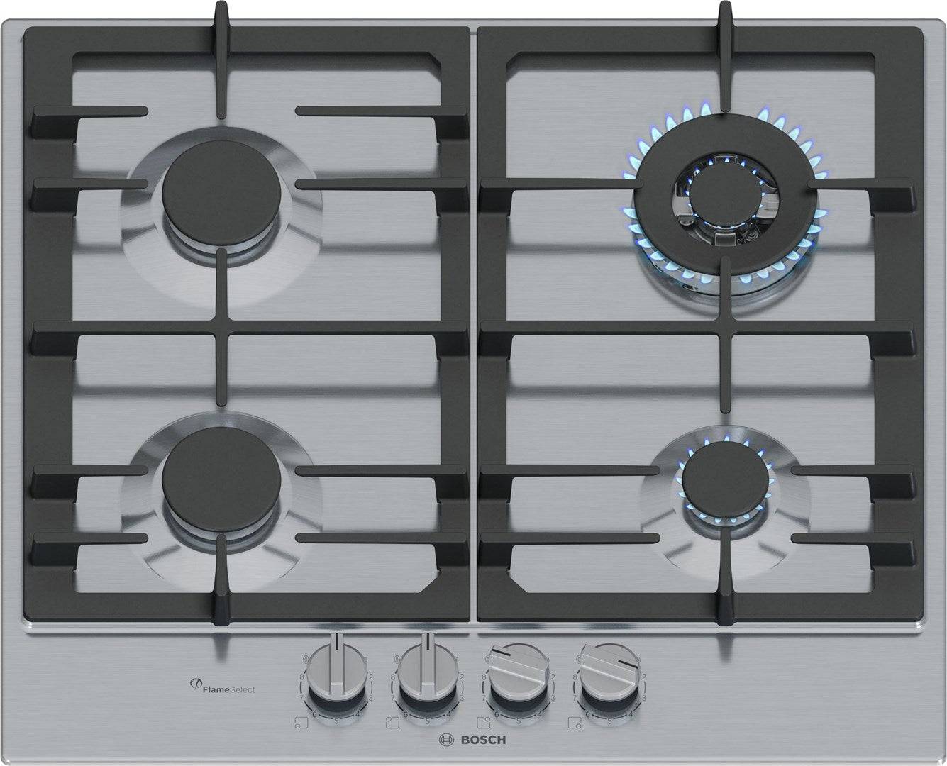Bosch Serie 6 PCH6A5I90, Edelstahl, Integriert, 60 cm, Gaskochfeld, Edelstahl, 4 Zone(n)-3