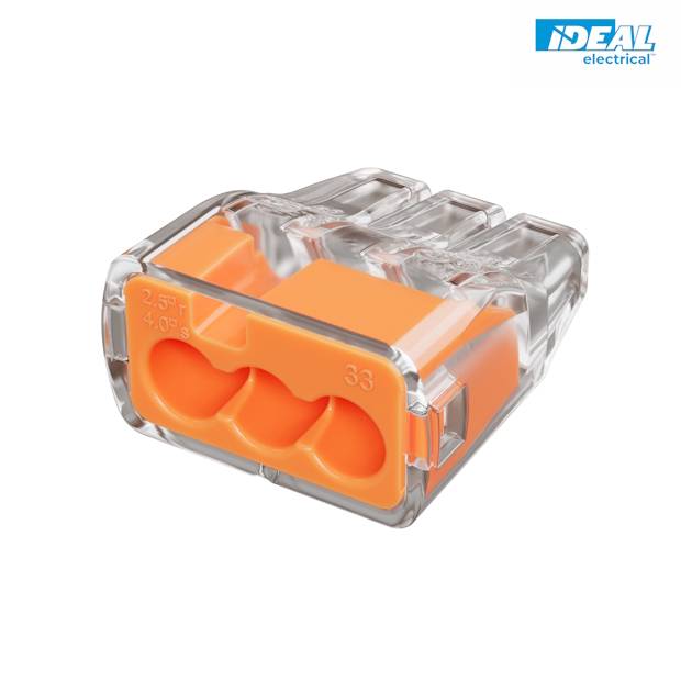 Ideal electrical 30-1033 Verbindungsklemme, Push-In/Steckklemme 0.75-4mm², Polzahl: 3, 100 Stück, Transparent-0