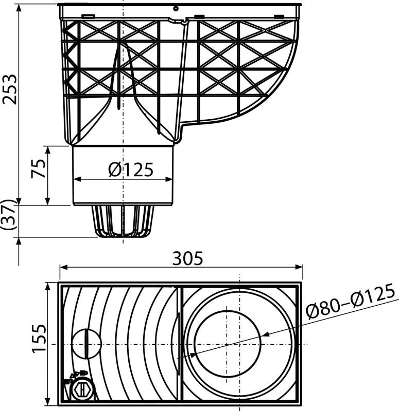 Alcadrain Universal-Regensinkkasten 300×155/125 mm Abgang senkrecht, Grau-2