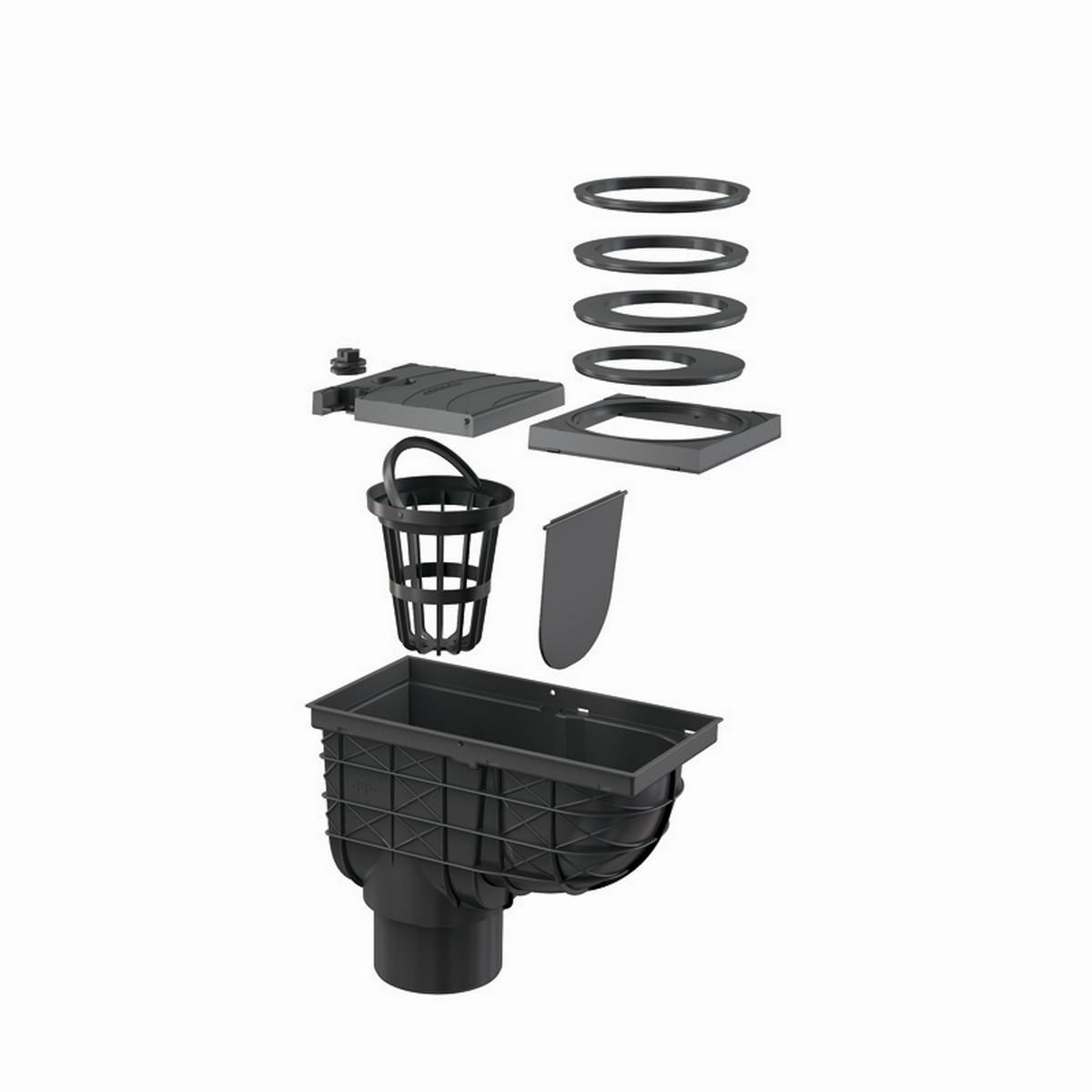 Alcadrain Universal-Regensinkkasten 300×155/125/110 mm Abgang senkrecht, Schwarz-2
