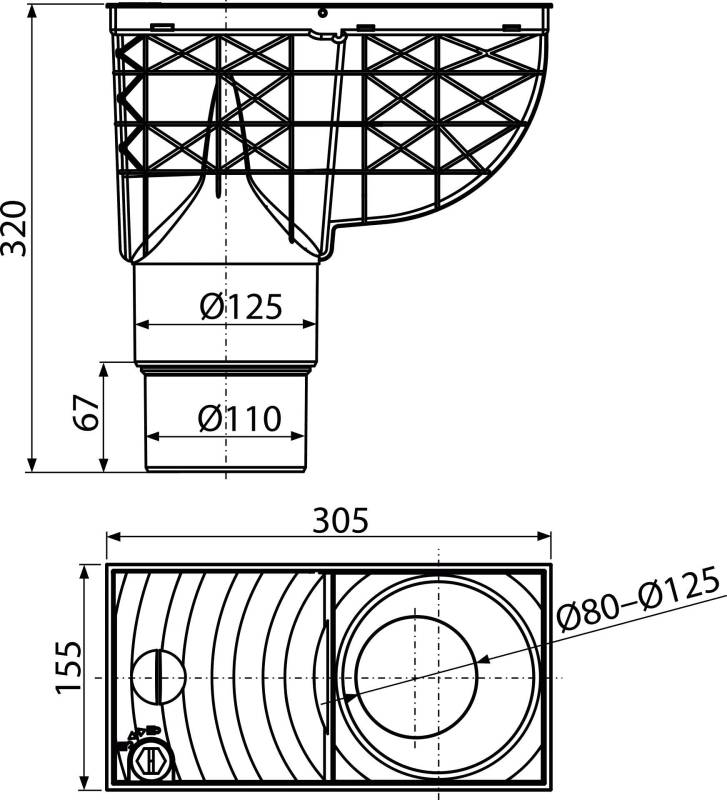 Alcadrain Universal-Regensinkkasten 300×155/125/110 mm Abgang senkrecht, Schwarz-3