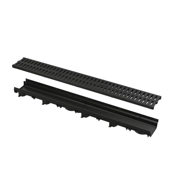 Alcadrain Entwässerungsrinne 60 mm mit Kunststoffrand und Rost aus Kunststoff C-Profil A15