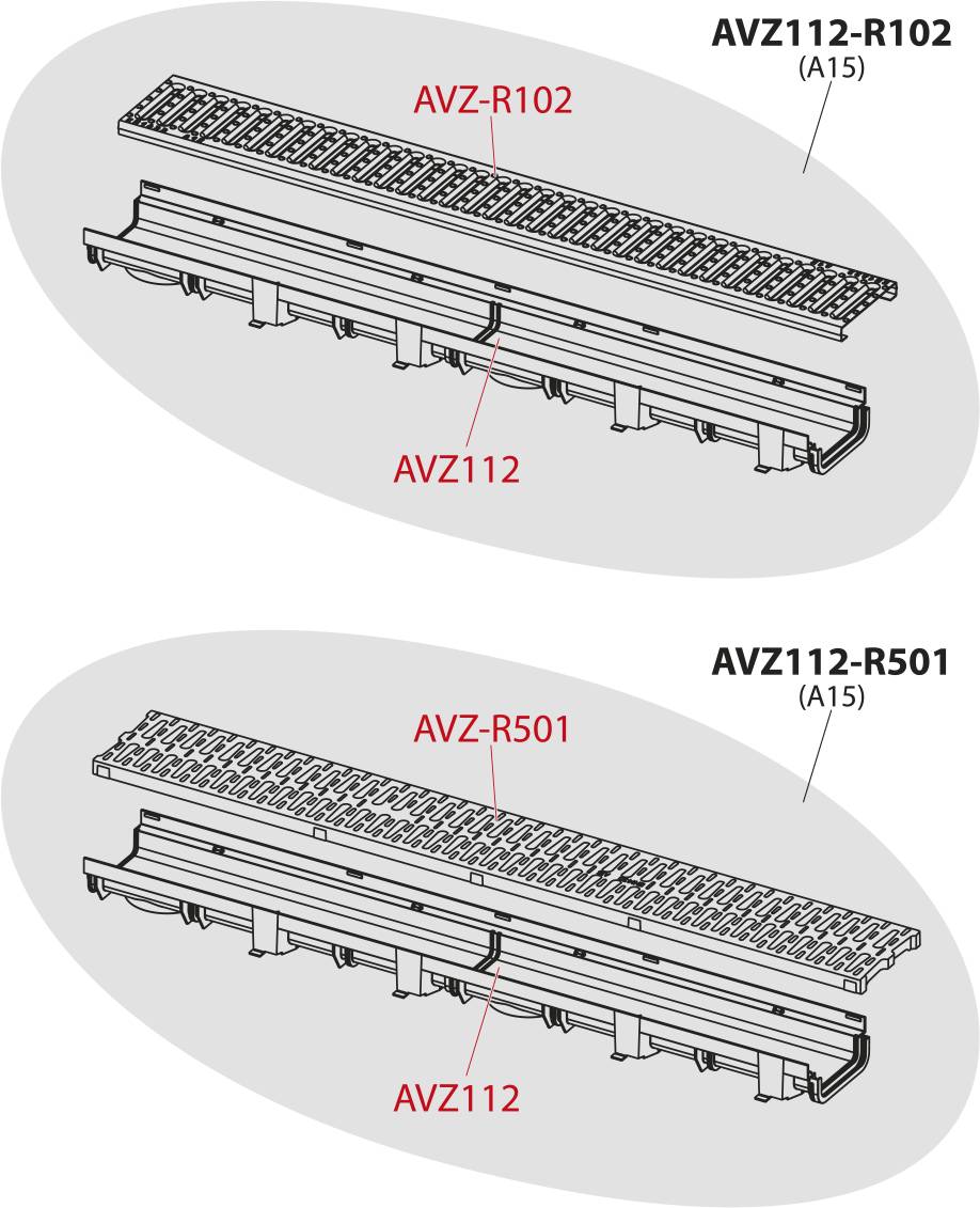 Alcadrain Entwässerungsrinne 60 mm mit Kunststoffrand und Rost aus Kunststoff C-Profil A15-2