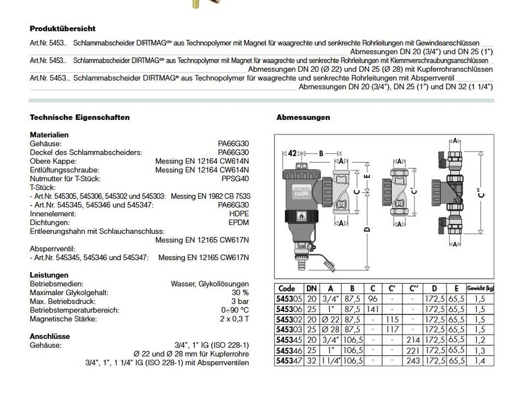 Caleffi 5453 DIRTMAGPLUS® - 28mm Schlammabscheider mit Kugelhähnen und Magnet-1