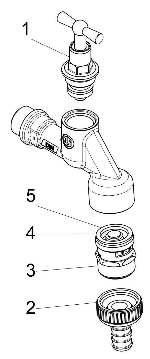 VANNE D'ÉGOUTTEMENT JS AVEC RB, RV, SV MANETTE-OT, NOIR, 3/4", CHROMÉ POLI, DVGW-2