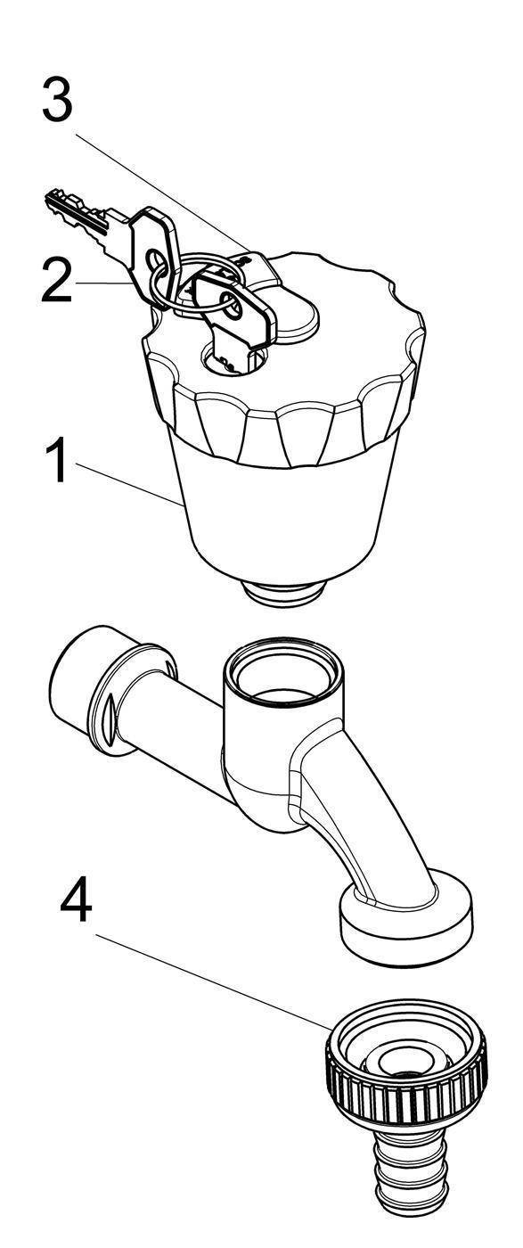 Schlösser Armaturen AUSLAUFVENTIL, ABSCHLIESSBAR M. SV, DN15, POL. CHROM, GRIFF:GR/SCHW-2
