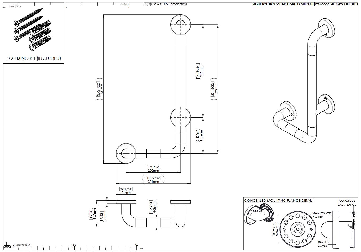 pba 01 Haltegriff mit PRH R 300x520mm, L-Form, aus Nylon-1