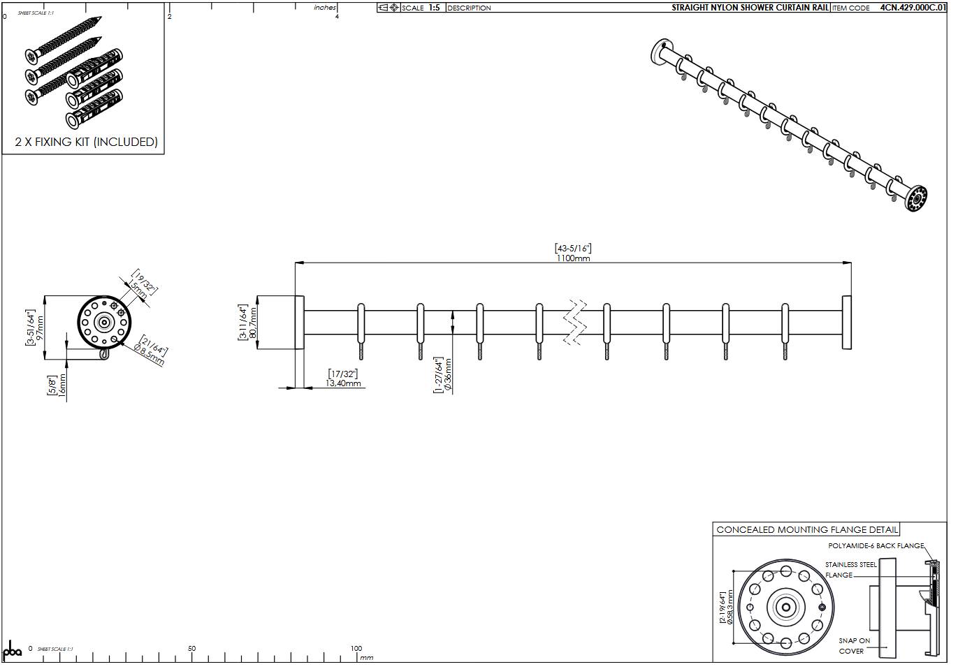 pba 01 Duschvorhangstange 1100mm aus Nylon-1