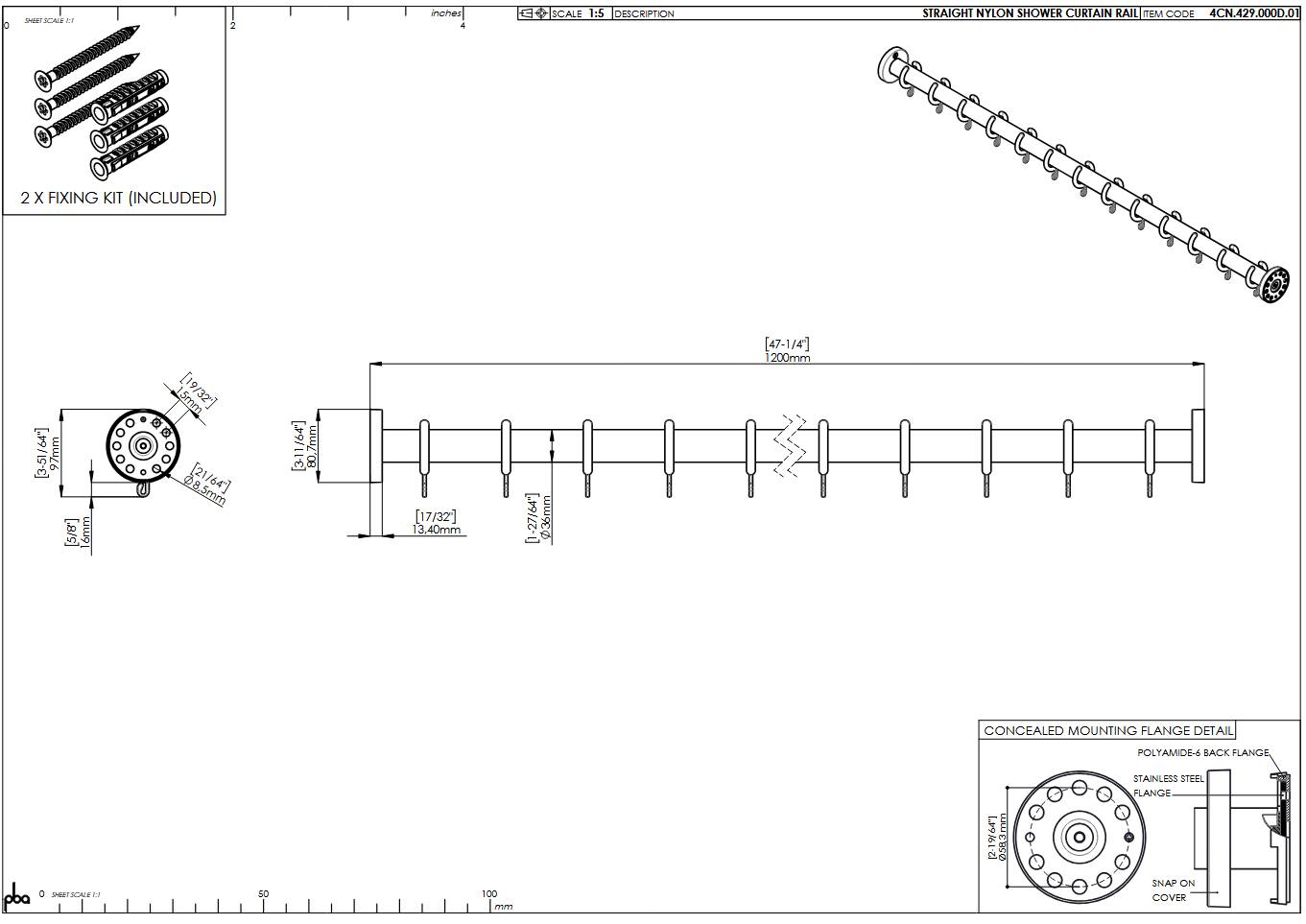 pba 01 Duschvorhangstange 1200mm aus Nylon-1