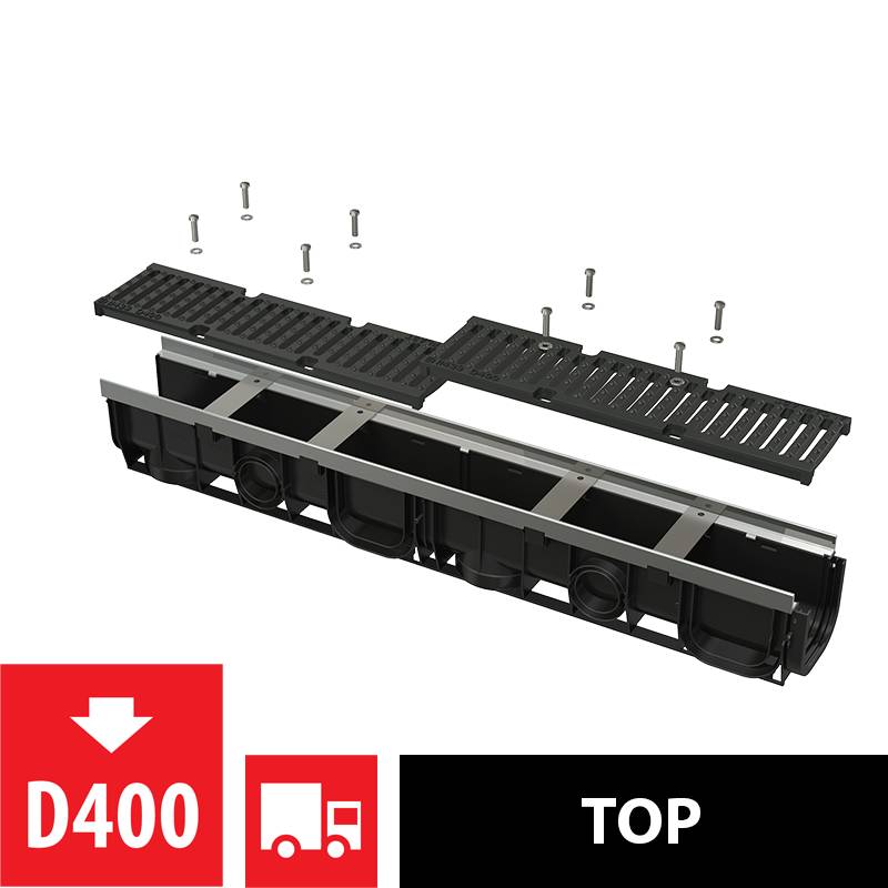 alcadrain ENTWÄSSERUNGSRINNE 100 MM MIT METALLRAHMEN, GUSSROST-0