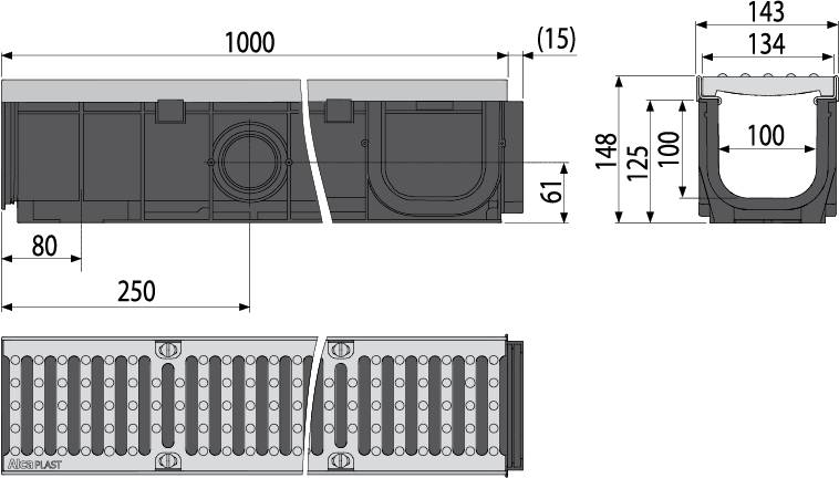 alcadrain ENTWÄSSERUNGSRINNE 100 MM MIT METALLRAHMEN, GUSSROST-1